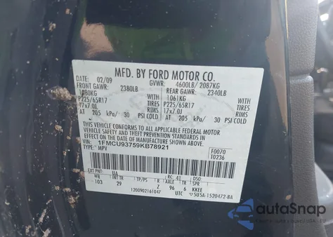 2009 Ford Escape Xlt из США, поврежденный, VIN 1FMCU93759KB78921